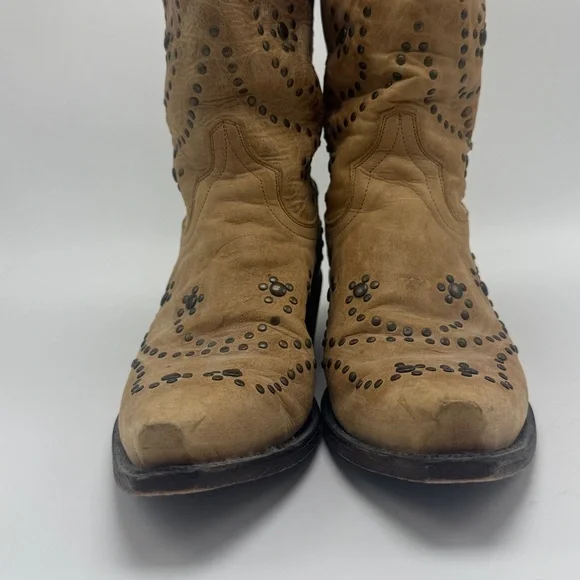 Caborca tan yellow tint western boots size 9 cowgirl studded - Picture 4 of 8